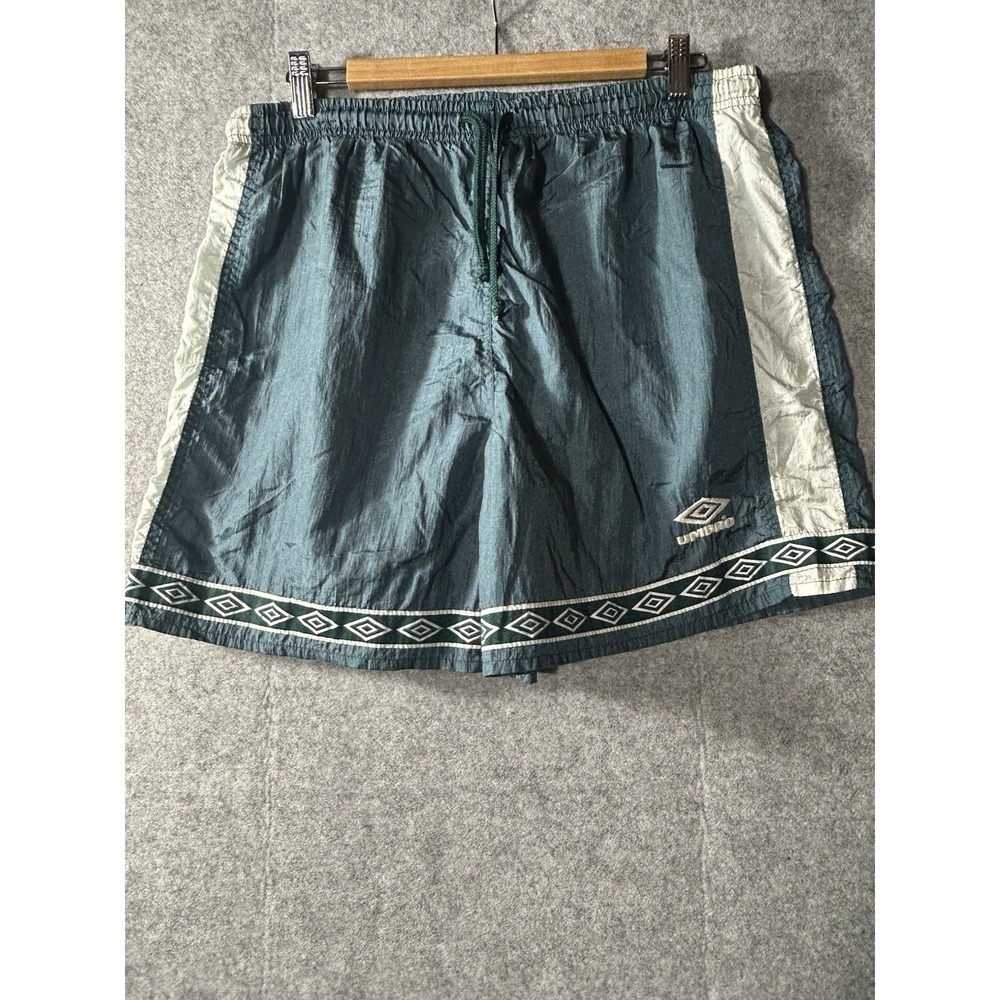 Vintage 90s Umbro Made in USA Green Lined Nylon Soccer Shorts Mens Large